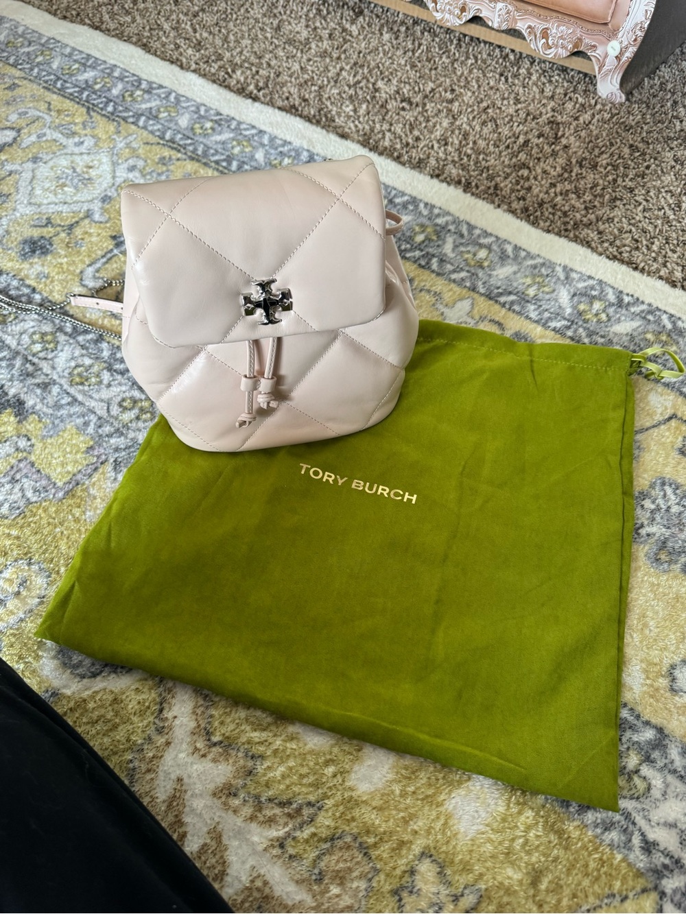 Tory Burch Quilted Mini Backpack in Pale Pink